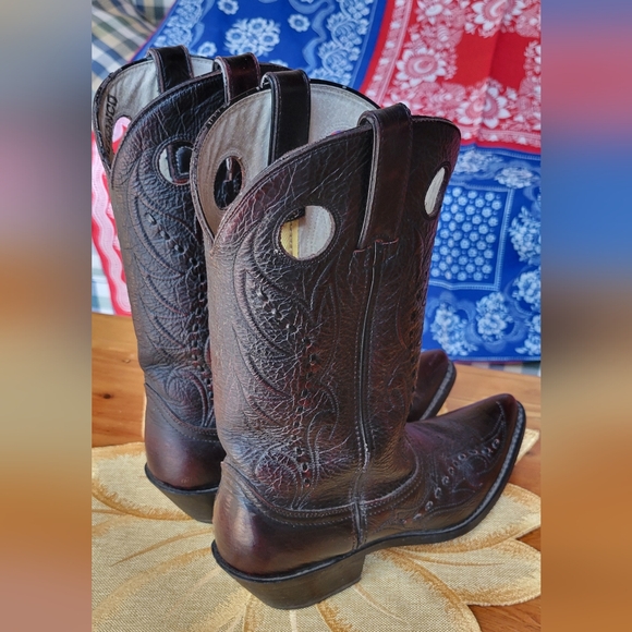 DURANGO Black Cherry Leather Cowboy Boots - Picture 3 of 6